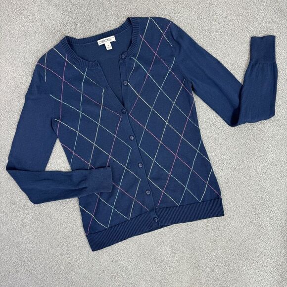 Cherokee Vintage Argyle Button Front Cardigan Sweater Blue Multi Medium - Picture 12 of 12